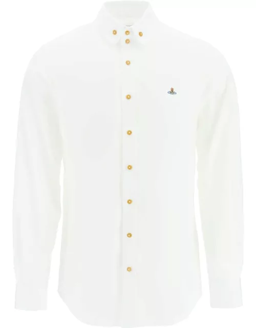 VIVIENNE WESTWOOD POPLIN SHIRT WITH BUTTON-DOWN COLLAR AND ORB EMBROIDERY