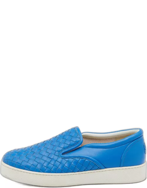 Bottega Veneta Blue Intrecciato Leather Slip On Sneaker