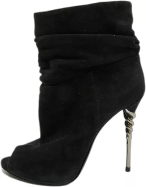 Le Silla Black Suede Peep-Toe Spiral Heel Ankle Boot