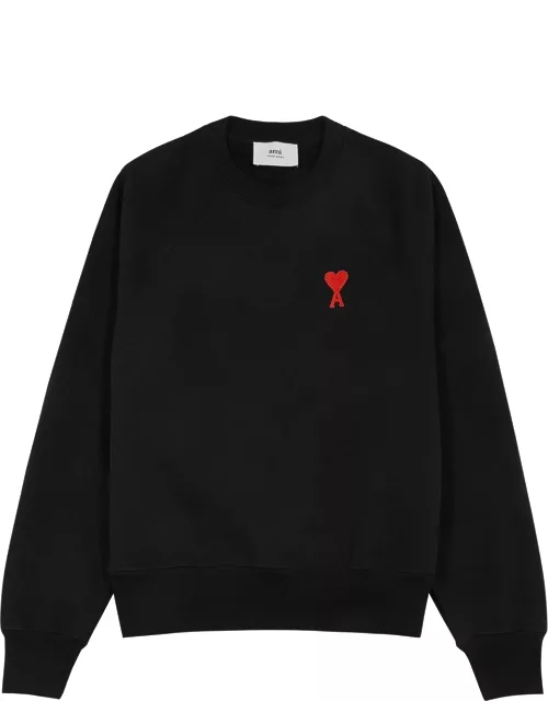 Ami Paris Logo-embroidered Stretch-cotton Sweatshirt - Black And Red