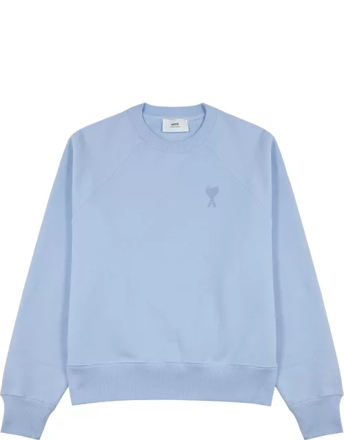 Ami Paris Logo-embroidered Stretch-cotton Sweatshirt - Light Blue
