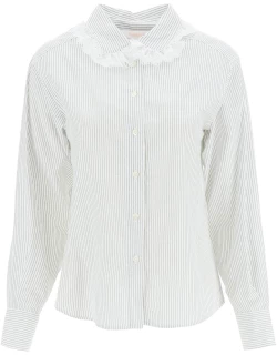 SEE BY CHLOE STRIPED SHIRT WITH LACE DETAI