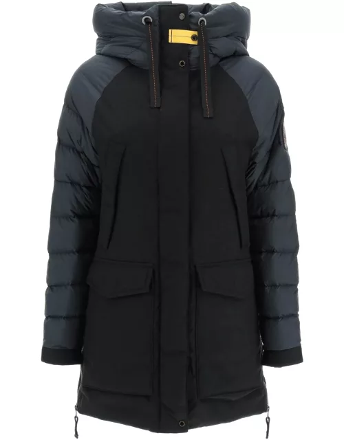 PARAJUMPERS 'SUNDAY' HOODED DUAL MATERIAL MIDI DOWN JACKET