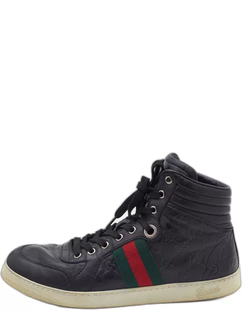 Gucci Black Guccissima Leather Web Detail High Top Sneaker
