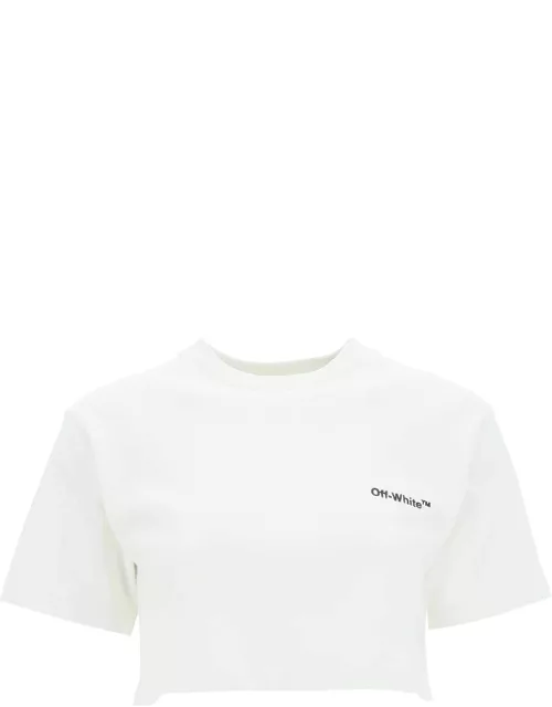 OFF-WHITE CROPPED T-SHIRT WITH LOGO EMBROIDERY