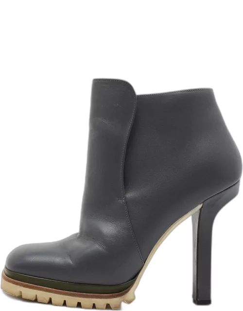 Marni Grey Leather Square Toe Ankle Bootie
