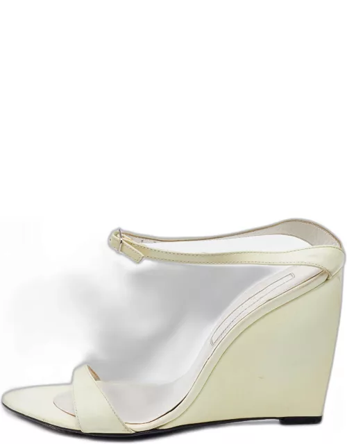 Sergio Rossi Off White Patent Leather Wedge Sandal
