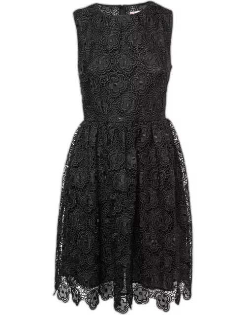 RED Valentino Black Floral Guipure Lace Sleeveless Dress