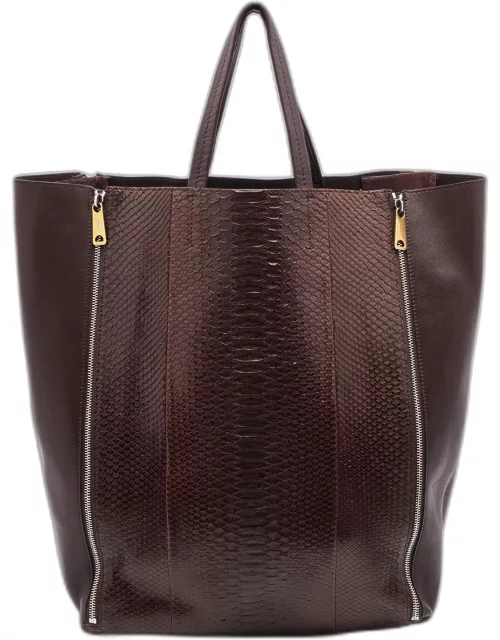 Celine Brown Python and Leather Vertical Cabas Tote
