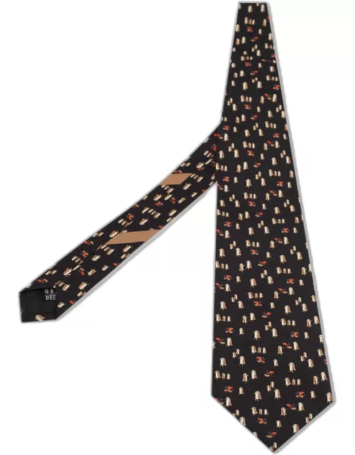 Salvatore Ferragamo Black Printed Silk Classic Tie