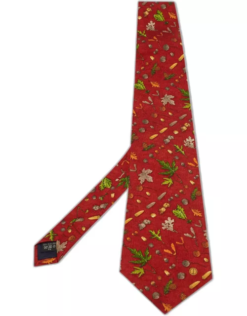 Dunhill Brick Red Autumnal Print Silk Tie