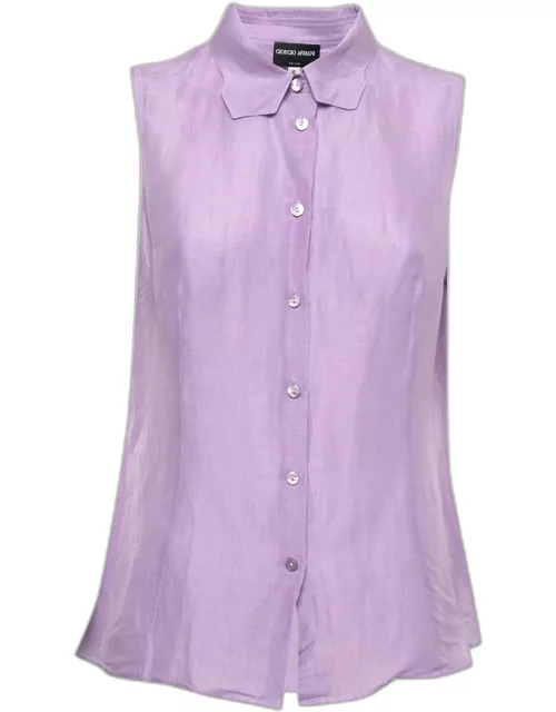Giorgio Armani Borgo 21 Purple Linen Silk Sleeveless Shirt