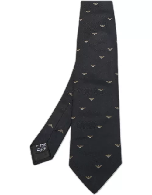 Emporio Armani Vintage Black Logo Silk Jacquard Tie