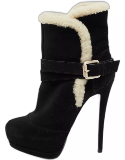 Giuseppe Zanotti Black Suede And Fur Ankle Boot