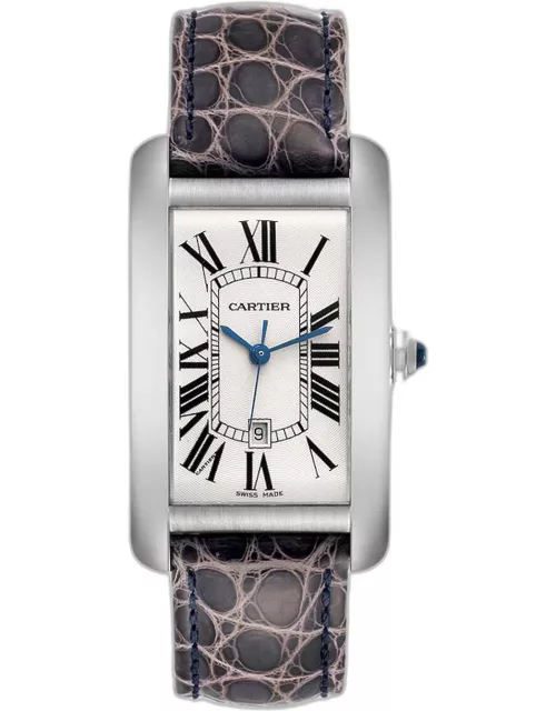 Cartier Silver 18k White Gold Tank Americaine W2603256 Automatic Men's Wristwatch 27 m