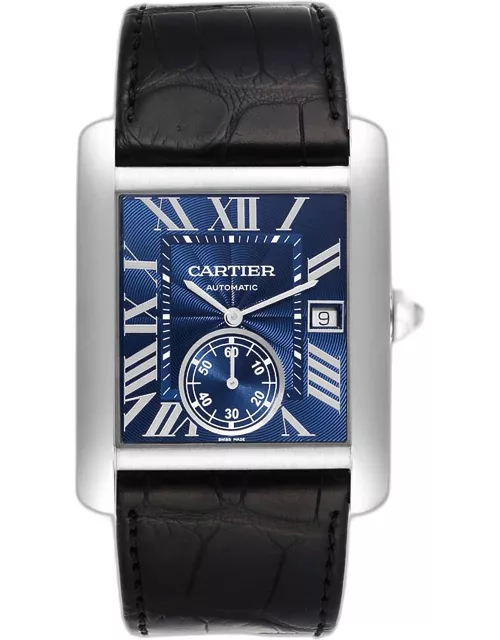 Cartier Blue Stainless Steel Tank MC WSTA0010 Automatic Men's Wristwatch 34 m