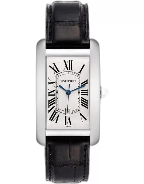 Cartier Silver 18k White Gold Tank Americaine W2603256 Automatic Men's Wristwatch 27 m