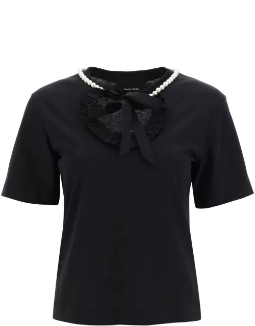 SIMONE ROCHA T-SHIRT WITH HEART-SHAPED CUT-OUT AND PEARL