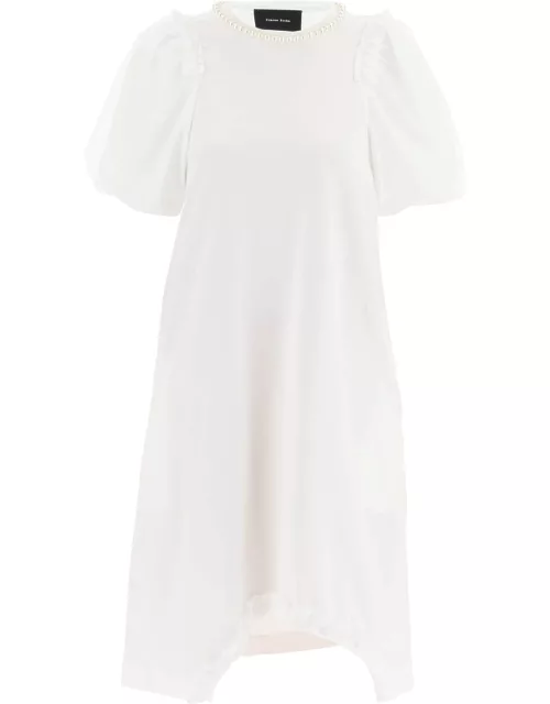 SIMONE ROCHA COTTON DRESS WITH TULLE SLEEVES AND PEARL