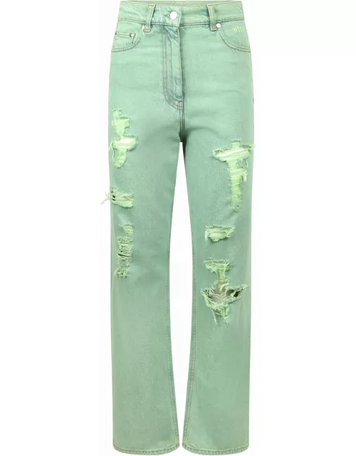 MSGM Jeans Destroyed Colored Verde