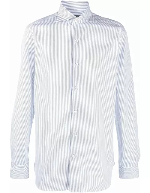 Finamore White And Blue Cotton Shirt