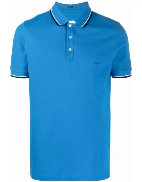 Fay Light Blue Stretch Cotton Pique Polo Shirt