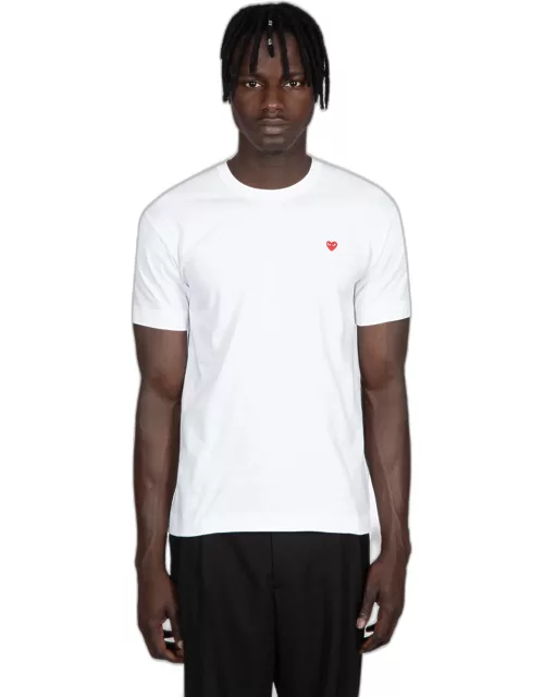 Comme des Garçons Play Mens T-shirt Knit White cotton t-shirt with small heart patch