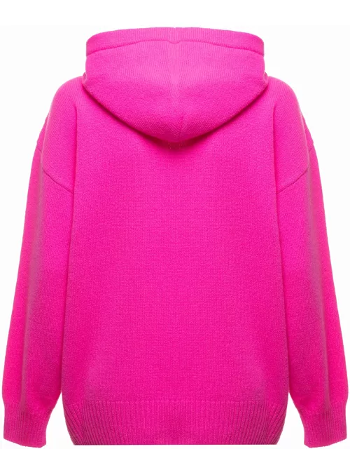 Pink Wool And Cashmere Hoodie With Logo Embroidery Msgm Woman