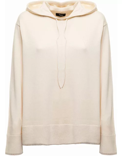 Cotton And Cashmere Cream Colored Hoodie Theory Woman