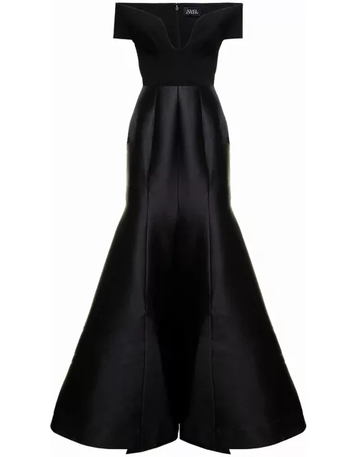 Solace London Leandra Structured Crepe Black Long Dress Solance London Woman