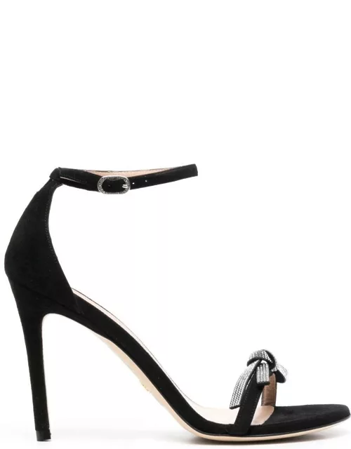 Black Suede Sandals With Crystal Bow Detail Stuart Weitzman Woman