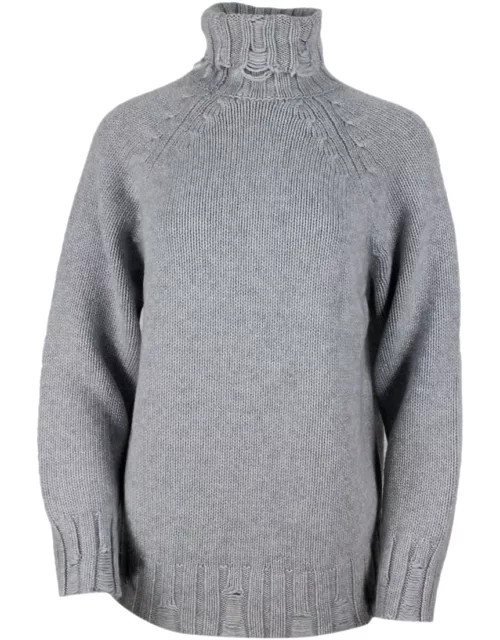 Malo High-neck Sweater With Tears In Cashmere