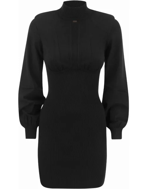 Elisabetta Franchi Ribbed Mini Dress With High Neck And Cup