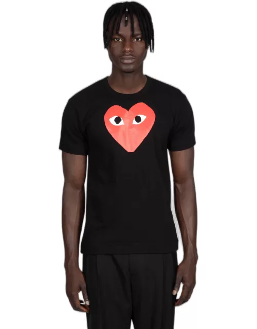 Comme des Garçons Play Men S T-shirt Knit Black Cotton T-shirt With Big Heart Print