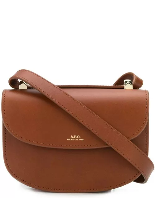 A.P.C. Geneve Brown Shoulder Bag In Genuine Leather With Adjustable Shoulder Strap And Gold-colored Engraved Logo