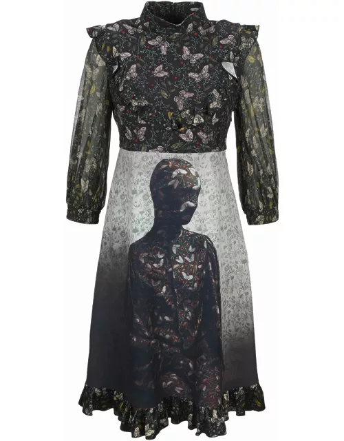 Undercover Jun Takahashi Frilled Butterfly Print Dres