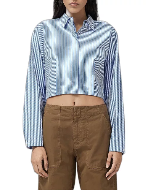Morgan Striped Button-Front Crop Shirt