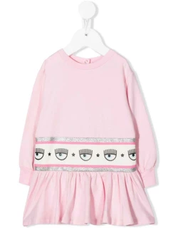 Chiara Ferragni Light Pink Sweater Dress In Cotton With Embossed Logo On The Waist
