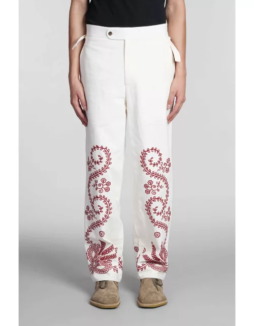 Bode Pants In White Cotton