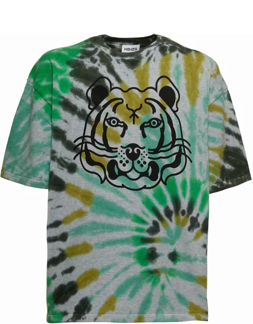 Kenzo Man Cotton Tie Dye T-shirt With Tiger Print