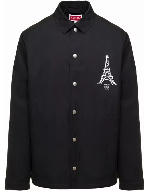Black Printed Coach Jacket In Cotton Blend Man Kenzo
