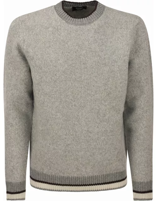 Peserico Round-neck Sweater In Wool Silk And Cashmere Boucle Patterned Yarn