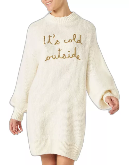 MC2 Saint Barth Brushed Knit Dress With Its Cold Outside Embroidery