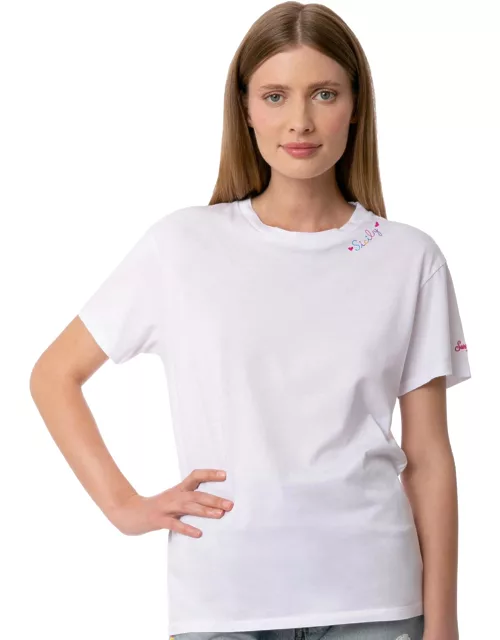 MC2 Saint Barth Woman Cotton T-shirt With Love Sicily Embroidery
