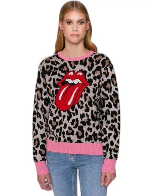 MC2 Saint Barth Woman Brushed Sweater With Animalier Print The Rolling Stones® Special Edition