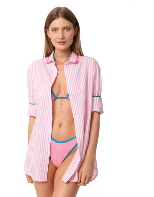 MC2 Saint Barth Pink Striped Cotton Shirt With Embroidery