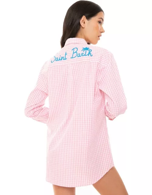 MC2 Saint Barth Pink Gingham Shirt With Saint Barth Embroidery