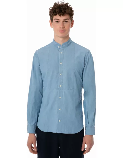 MC2 Saint Barth Man Light Blue Denim Linen Shirt