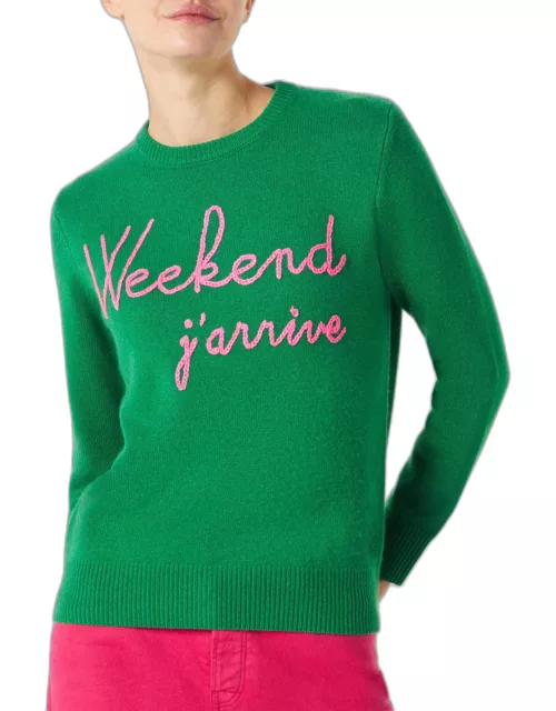 MC2 Saint Barth Green Sweater Weekend Jarrive Fluo Pink Embroidery
