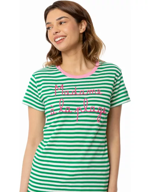 MC2 Saint Barth Green Cotton T-shirt With Madame à La Plage Embroidery